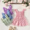 Vestidos da menina focusnorm 1-6y criança crianças verão doce vestido babados voar manga botão frente 3d borboleta malha retalhos rendas vestido de verão