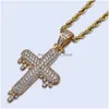 Pendant Necklaces Iced Out Drop Cross Pendant Necklace Micro Pave Zircon Brass Gold Sier Color Plated Hip Hop Mens Jewelry173V Drop De Dhrlk