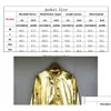 Giacche da uomo Uomo lucido oro metallizzato Varsity Cappotti Uomo 2023 Primavera Discoteca Disco Dance Bomber Giacca Stage Prom Streetwear 3Xl D Dhq7E