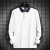 رجال Polos 2024 SPRINGAUMURN Long Sleeve Polo Shirt للرجال العلامة التجارية قطنية الأعمال غير الرسمية Soild Top Bolid White Clothing