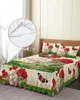 Bed Skirt Antique Plant Red Flower Butterfly Elastic Fitted Bedspread With Pillowcases Mattress Cover Bedding Set Sheet