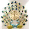 Wall Clocks 27'' Traditional Chinese Resin Couple Peafowl Clock Handmade Metal Phoenix Lovers Art Living Room Decor Bedroom Craft