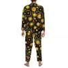 Мужская одежда для сна, абстрактный солнцезащитный пижамный комплект, золотые звезды с принтом, Kawaii, унисекс, с длинными рукавами, винтажный домашний комплект из 2 предметов, ночная рубашка больших размеров