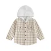 Jackets Toddler Boys Girls Patchwork Hooded Plaid Shirt Casual Long Sleeve Button Down Flannel Hoodie Baby Sweatshirt
