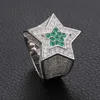 Iced Out Vermeil Moissanite Anel Bling 925 Prata Verde VVS Diamantes Cinco Estrelas Anéis Hip Hop Jóias para Mulheres Homens Rapper