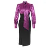 Robes décontractées Élégant Mode Banquet Robe Vêtements Pour Femmes Rétro Professionnel Formel Lumineux Contraste Robe Business Party Robes Automne