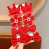 Hair Clips 2024 Chinese Year Red Celebration Festival Children's Clip Autumn And Winter Girl Sweet Flower Pair Bow