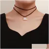 Girocolli Goth Nero Veet Collana girocollo con ciondolo a cuore grande per le donne Elegante tessuto annodato con consegna a goccia regolabile Collane di gioielli P Ot1Om