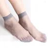 Женские носки, 5 пар, ультратонкие шелковые сексуальные чулки до щиколотки, летние полупрозрачные невидимые носки с кристаллами для девочек, очаровательные волнистые точки