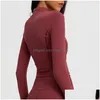 Yoga-outfit Al Dames Yoga Lange mouwen Jas Outfit Fl Zip Vest Effen Kleur Naakt Sport Sha Taille Strak Fitness Kort Los Jogg Dh4Fo