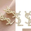 Stud 18K Gold Plated Austrian Crystal Letter Earrings For Women European And Usa Simple Designer Wedding Bride Jewelry Gift Drop Deli Dh7Fu