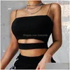 Yoga Outfit 2024 Moda Sexy Mulheres Verão Casual Sem Mangas Cut-Out Curto Camiseta Crop Top Colete Strap Tank Blusa Gota Entrega S Dhau1