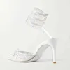 Sandaler färger Rhinestone Pointed White Crystal Snake Wrap Strap Stiletto Pumpar Womens Summer Wedding New Style Sexig Baotou High Heelsl2402