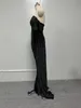 Robe de soirée sexy dos nu pour femmes dentelle noire poitrine enveloppant l'épaule fendue sirène robe de bal robes maxi 2023 240220