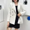 Femmes mode Double boutonnage Tweed carreaux Blazer manteau Vintage manches longues poches vêtements de dessus pour femmes Chic 240219