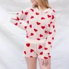 Damen-Nachtwäsche, Hirigin Damen-Pyjama-Set zum Valentinstag, Herz-Druck, langärmlig, Strickpullover, Pullover mit Shorts, Loungewear