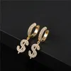 Hiphop 1Pair Iced Out Bling Cubic Zircon US Dollar Stud Earring Rock For Men Women SMYCKE 240220