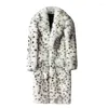 Manteau Long en duvet imprimé léopard pour homme, fourrure intégrée, col de costume, Imitation renard, tendance, veste chaude d'hiver