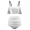 Custom women's Bikini Swimsuit HD pattern detachable breast pad Fashion ruffled top straps Adjustable Briefs 86% Polyester +14% Spandex 288g color contrast