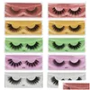 Falska ögonfransar 3D Mink Lashes Colorf Eyelash Packaging Box i BK 10 -stil med Mticolor Base Card Handmade Wholesale Makeup Eye Las DHQ4B