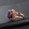 Anéis de Cluster Diwenfu 14k Rose Gold Filled Ametista Anel para Mulheres Genuínas 925 Sterling Silver Anillo de Jóias Bizuteria