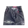 JNCO Jeans Mens Harajuku Retro Hip Hop Crânio Bordado Baggy Jeans Calças Jeans 90s Rua Gótico Calças Largas Streetwear 240220