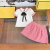 Marca meninas vestido define verão manga curta crianças fatos de treino tamanho 110-160 laço laço camisetas e carta saias impressas 24fev20