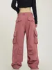 Kvinnor Pants Pink Cargo Women Baggy Y2K Fashion High Street Korean Streetwear Harajuku Designer Original Loose Wide Leg Fleared Byxor