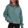 Lu- Dames Yoga Hoodies Sport Vrije tijd Half Zip Jas Pluche Hoodie Gym Kleding Casual Hardlopen Sport Jogging Hoody