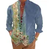 Men's Dress Shirts Tops Shirt Comfortable Long Sleeve Loose Men Retro Flower Print Slim Fit V-neck Vintage Summer Autumn Comfy Fashion