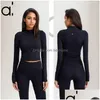 Yoga-outfit Al Dames Yoga Lange mouwen Jas Outfit Fl Zip Vest Effen Kleur Naakt Sport Sha Taille Strak Fitness Kort Los Jogg Dh4Fo