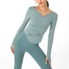 2024SS dames lange lululy citroenly tops yoga lululemenly dames leggings passen V-hals slanke fiess lopende t-shirt sport top blouse workout casual gym kleding