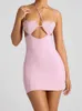 Basic Casual Dresses Sexy and shiny heart-shaped suspender mini womens fashion hollow backless tight fitting dress new womens evening dress J240224