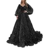 Robes décontractées Robe de cocktail élégante pour femmes Paillettes Maille Soirée Longue Manches Lanterne