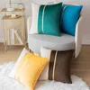 Oreiller 2 pièces housse en velours doux mode contraste couleur or barre couture taie d'oreiller oreillers décoratifs pour canapé chambre