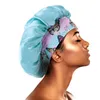 New Satin Night Sleep Cap Elastic Wide Headband Hair Satin Bonnet Women Beauty Salon Floral Print Head Cover bonnet de nuit