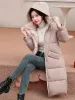 Parka's Koreaanse mode opstaande kraag met capuchon Warme zoom Knielengte pufferjack Dames Winter Cottonpadded Oversized parka's Casual jassen