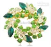 Broche de flores com guirlanda de cristal de strass verde e limão banhado a ouro de 2 polegadas 7938642