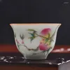 Zestawy herbaty 4 szt./Partia jingdezhen pastel ceramiczny filiżanka tradycyjna technologia ręcznie malowane kwiaty i ptaki