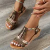 Slippers Dames Wedge Sandalen 2024 Zomer Bohemenstijl Hoge hakken mode Open teen Rhinestones Elastische riem Outdoor Dressy