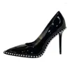 Sandales Steel Ball Noir Cuir Verni Bout pointu Stiletto Wild Cover Talon Été Sexy Party Femmes Chaussures