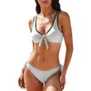 Costume da bagno bikini da donna personalizzato con motivo HD, pettorina rimovibile, cinturino triangolare regolabile con lacci, costume da bagno 86% poliestere + 14% spandex 264 g contrasto di colore