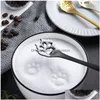 Cuillères creuses de dessin animé café cuillère à thé en acier inoxydable chat chien griffe dessert crème glacée vaisselle dîner ctery ensemble cuisine livraison directe DHT3N