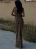 Grundläggande avslappnade klänningar söta kvinnor leopard tryck lång klänning elegant spaghetti axel rem stropplös spets topp tät montering vintage klänning vestidos ny 2 j240224