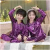 Pajamas 3 5 7 9 11 13 سنة أطفال ساتان بيجاما مجموعات بيجاماس أطفال ملابس نوم فتيات في سن المراهقة الحرير PJS 231020 إسقاط توصيل الأم dhxuy