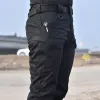 パンツ男子戦術的な軍事迷彩貨物パンツ屋外戦闘弾性マルチポケット防水ズボンキャンプハイキングアーミー