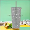 Bouteilles d'eau 500ml ST Travel Mug Sparkling Strass Insated Coupe Leakproof 304 en acier inoxydable pour la livraison en plein air à domicile Gard Dhefw