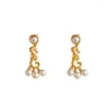 Boucles d'oreilles SHANGZHIHUA tendance européenne métal rétro Imitation perle pour les femmes mode repousser fille bijoux cadeaux