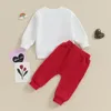 Clothing Sets 2024-11-27 Lioraitiin Toddler Boy Valentine's Day Clothes Letter Embroidery Long Sleeve Sweatshirt With Solid Color Pants