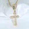 Collier de chaîne de Tennis avec pendentif croix glacée pour hommes, avec chaîne à maillons en corde de couleur or, bijoux Hip Hop, cadeau, 2024224